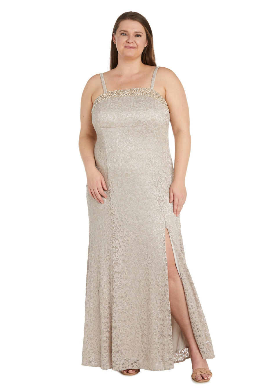 Plus Size Dresses Long Slit Lace Plus Size Dress Champagne
