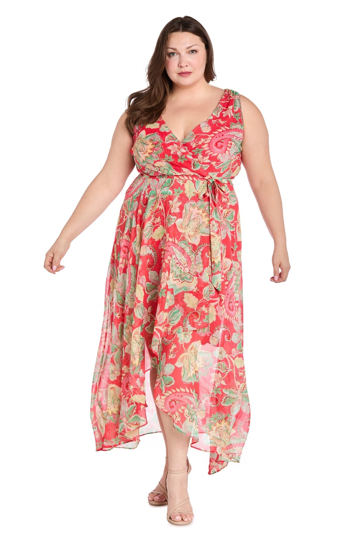 Plus Size Dresses Plus Size High Low Printed Dress Coral/Green