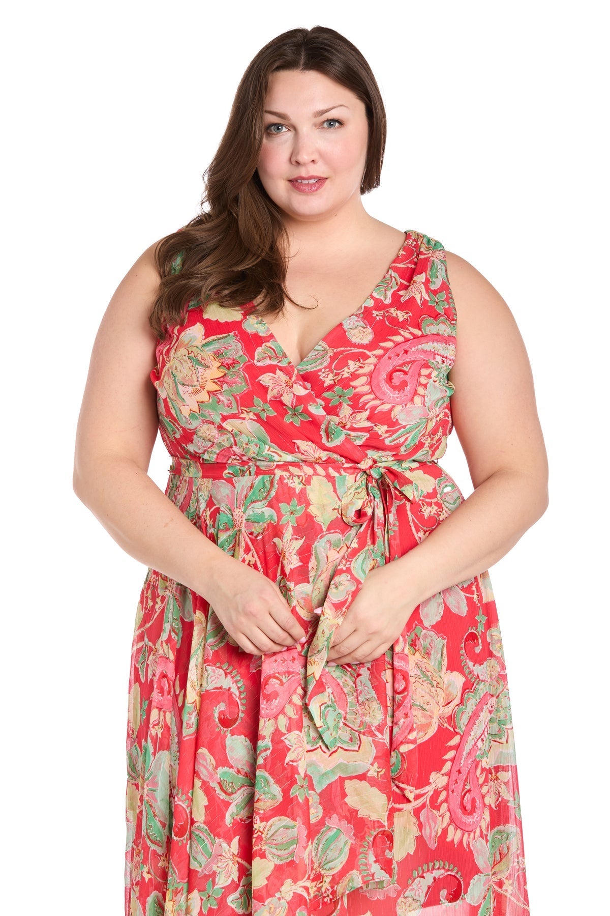 Plus Size Dresses Plus Size High Low Printed Dress Coral/Green