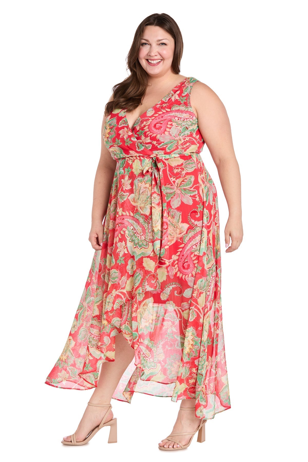 Plus Size Dresses Plus Size High Low Printed Dress Coral/Green
