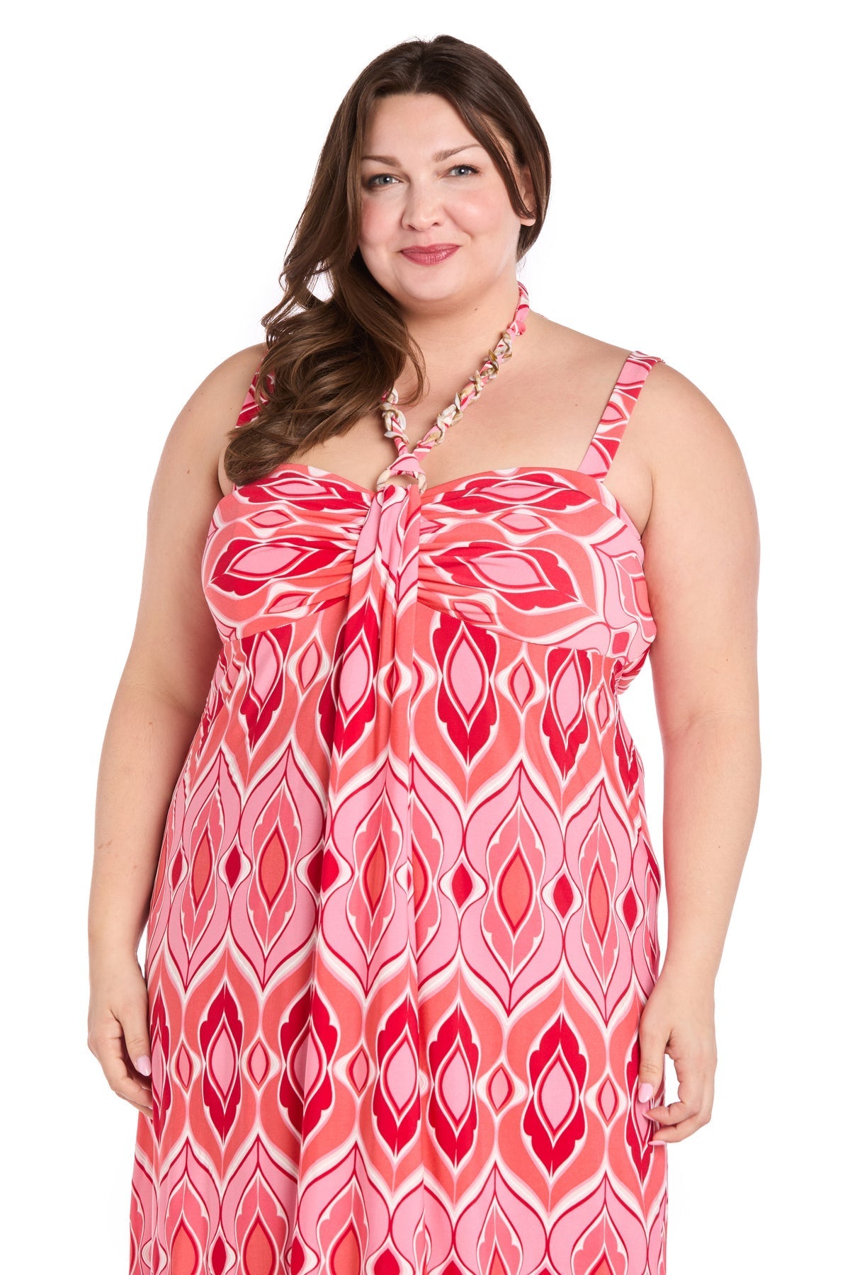 Plus Size Dresses Plus Size Long Printed Formal Maxi Dress Coral/Pink