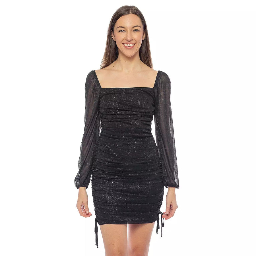 Cocktail Dresses Short Glitter Long Sleeve Cocktail Mini Dress Black