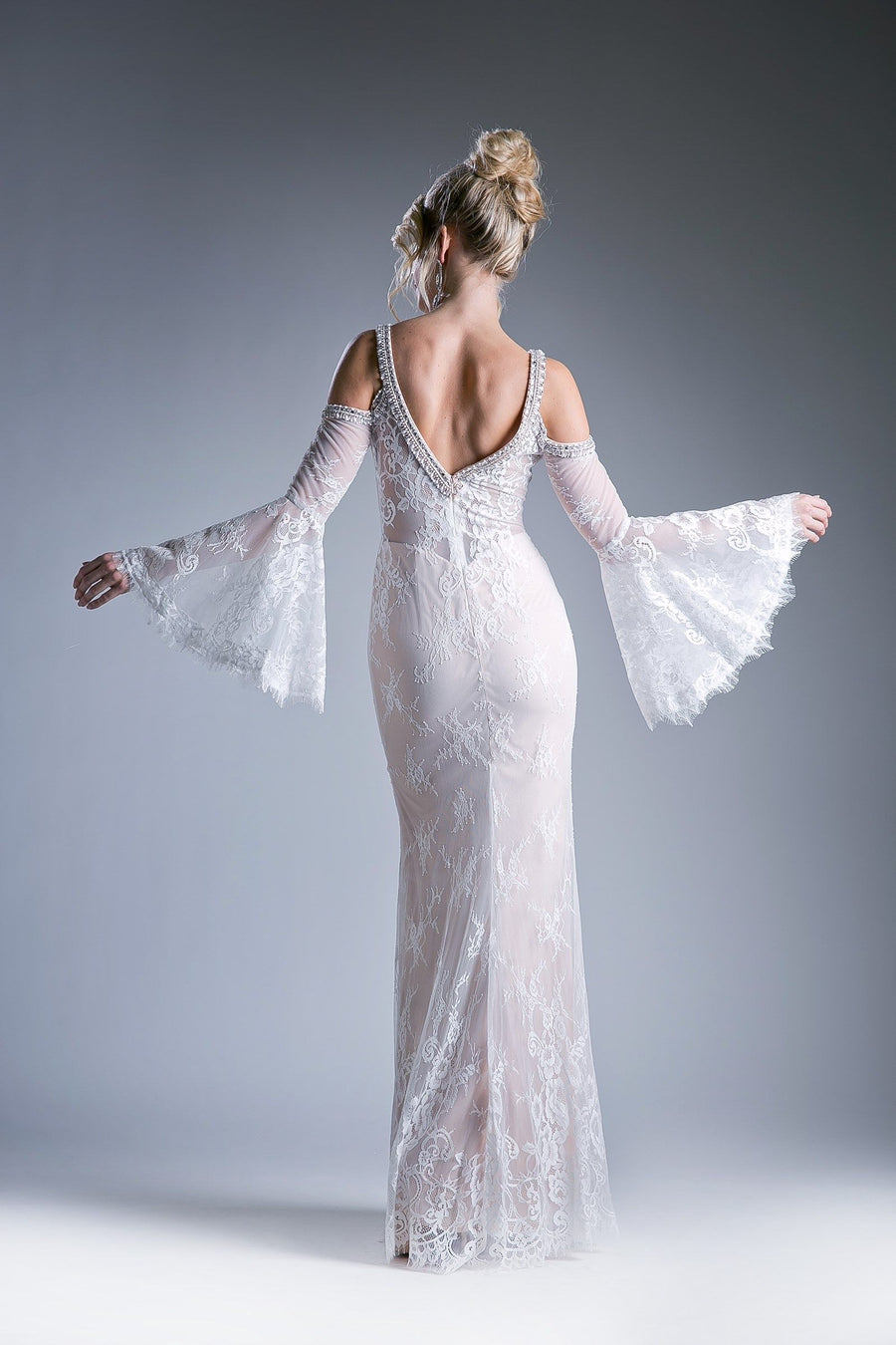 Formal Dresses Long Fitted Formal Lace Dress Off White