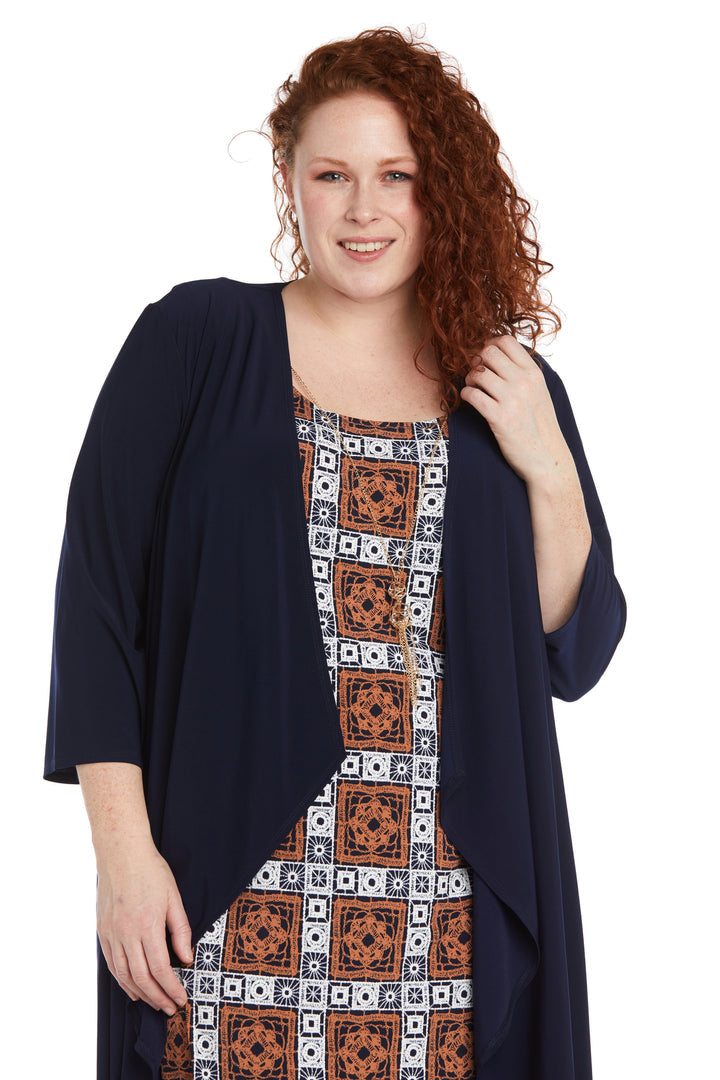 Plus Size Dresses Plus Size Pattered Mother of the Bride Jacket Dress Navy/Clay
