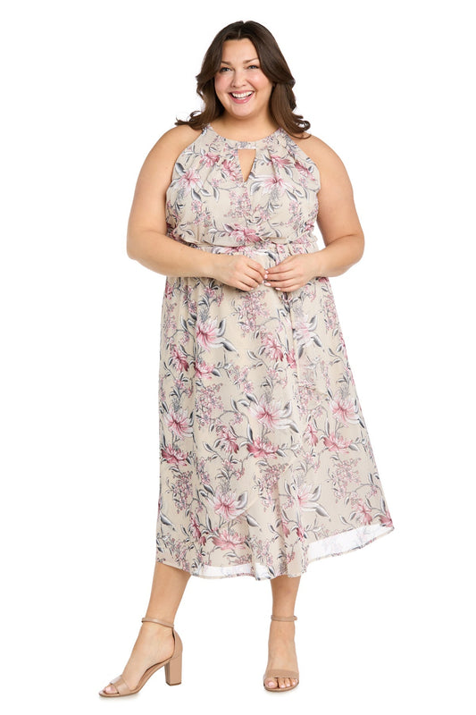 Plus Size Dresses Plus Size Printed Floral Midi Dress Ecru