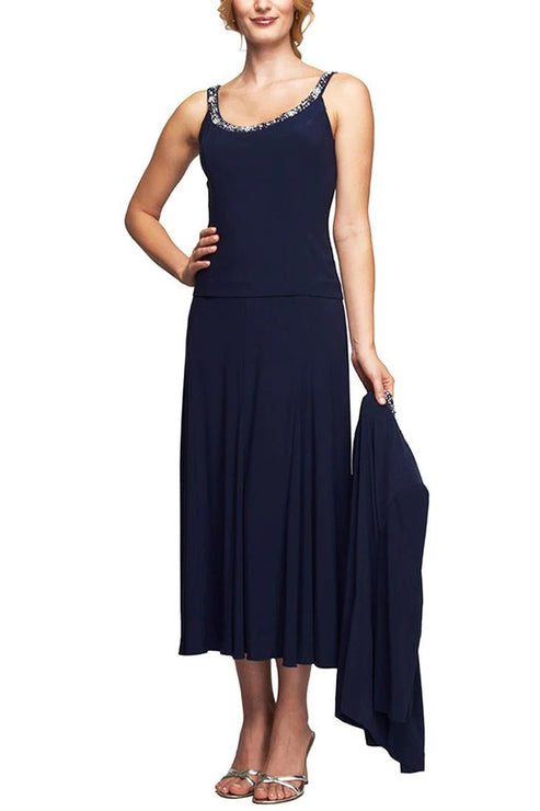 Mother of the Bride Dresses A Line Mother of the Bride Tea Length Dress Navy