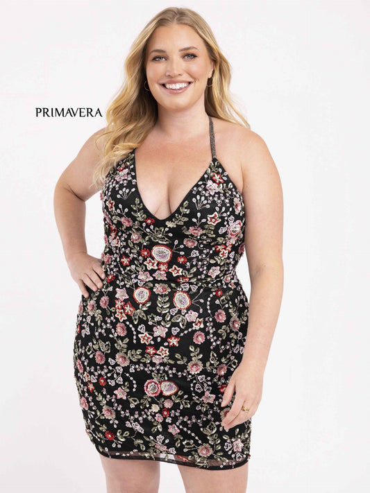 Plus Size Dresses Plus Size Short Fitted Floral Cocktail Dress Black