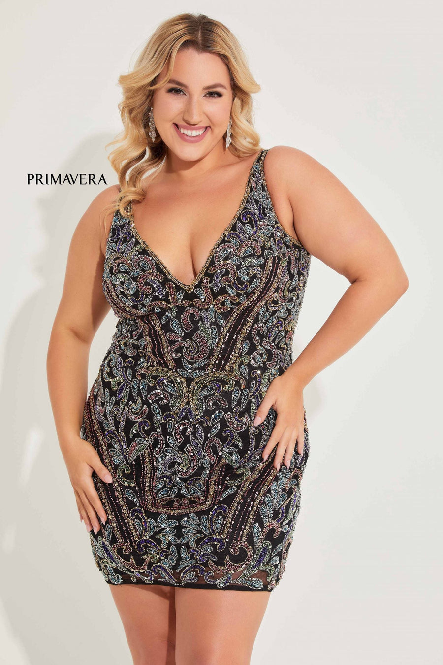 Plus Size Dresses Short Cocktail Fitted Plus Size Dress Black Multi