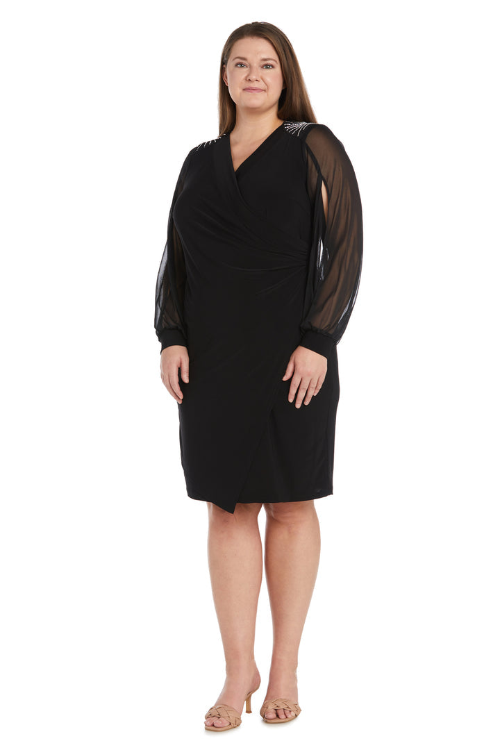 Plus Size Dresses Short Cocktail Long Sleeve Layered Plus Size Dress Black