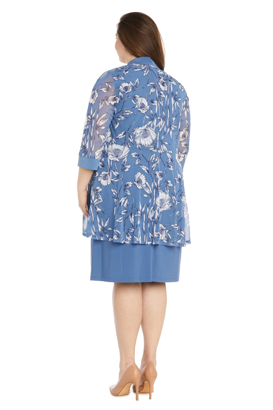 Plus Size Dresses Plus Size Short Print Jacket Cocktail Dress Wedgewood