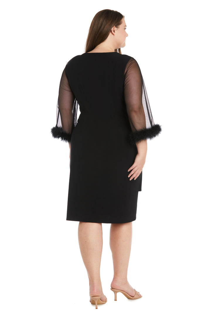 Plus Size Dresses Short Feather Trim Plus Size Cocktail Dress Black