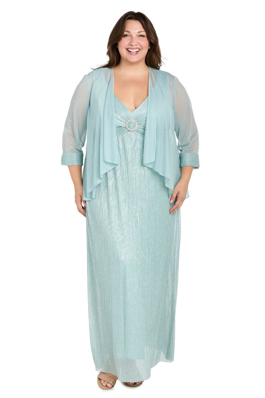 Plus Size Dresses Long Formal Plus Size Cape Metallic Dress Seafoam
