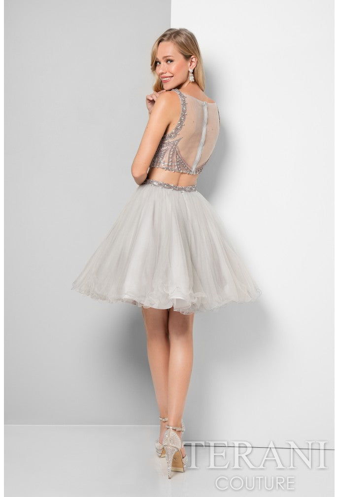 Cocktail Dresses Short Two Pieace Beaded Cocktail Dress Silver