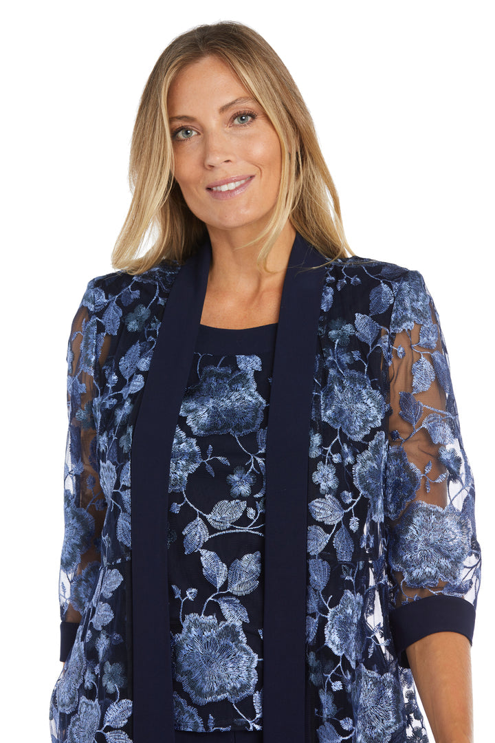Pant Suit Mother of the Bride Floral Jacket Pant Suit Navy/Periwinkle