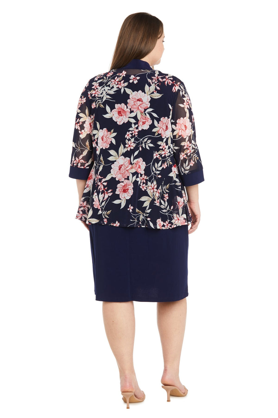 Plus Size Dresses Plus Size Short Printed Jacket Dress Navy/Coral