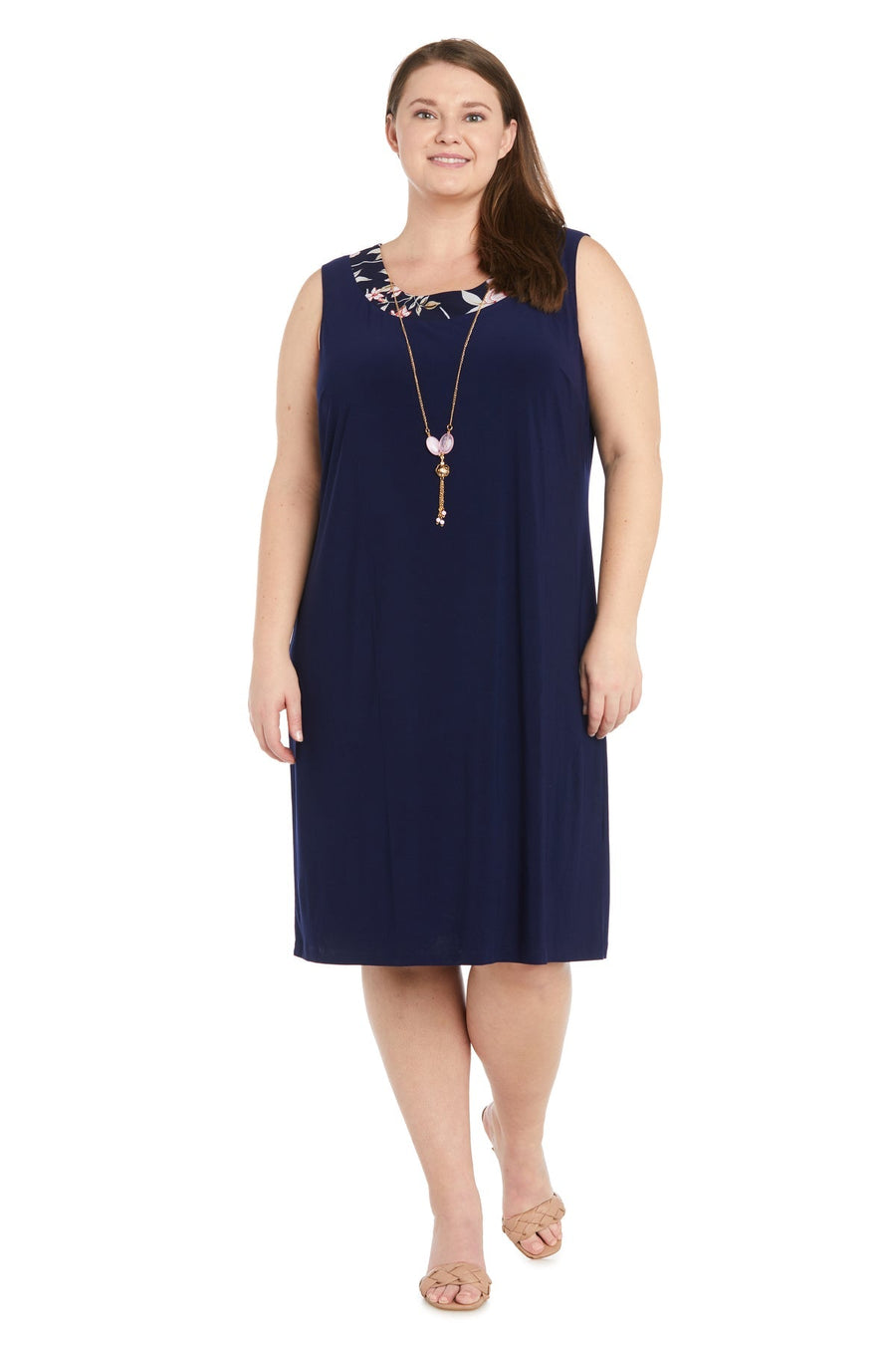 Plus Size Dresses Plus Size Short Printed Jacket Dress Navy/Coral