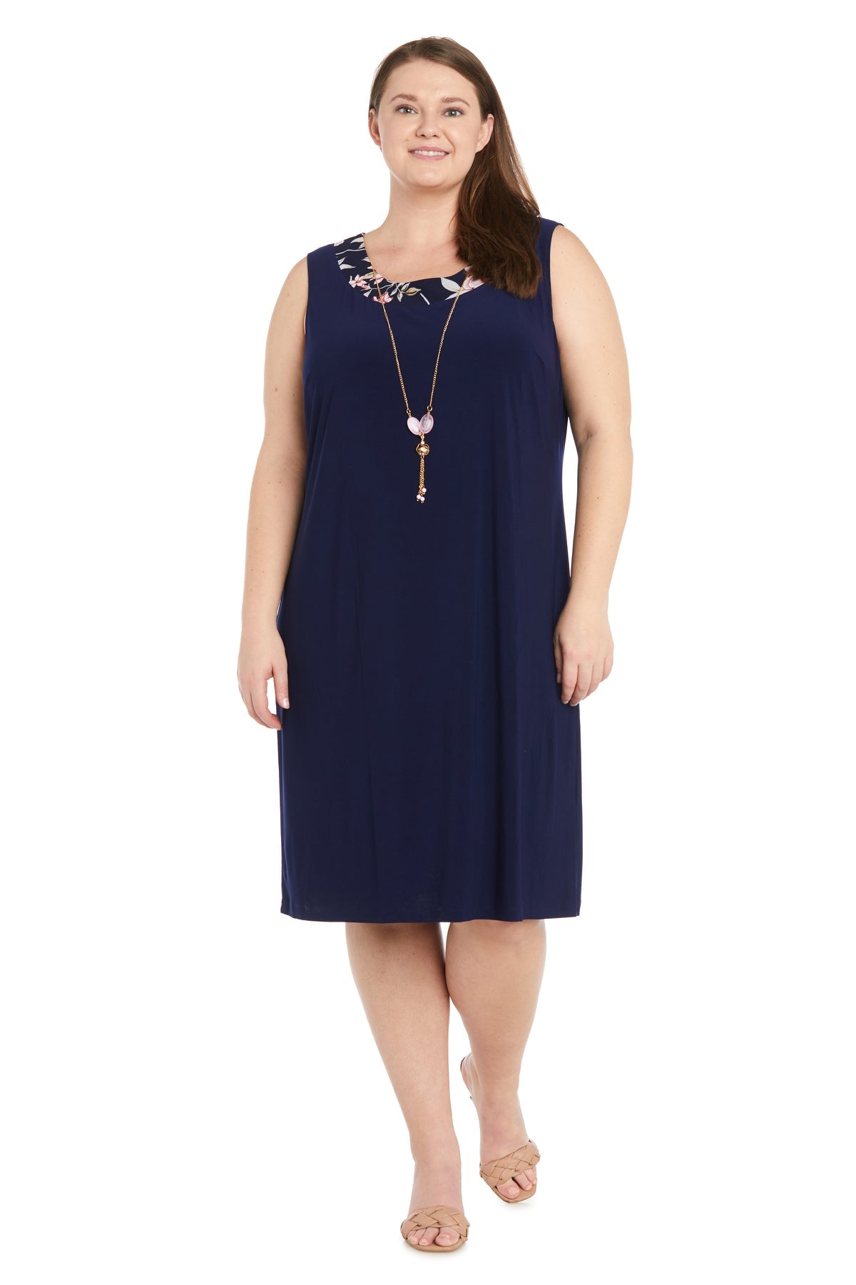 Plus Size Dresses Plus Size Short Printed Jacket Dress Navy/Coral