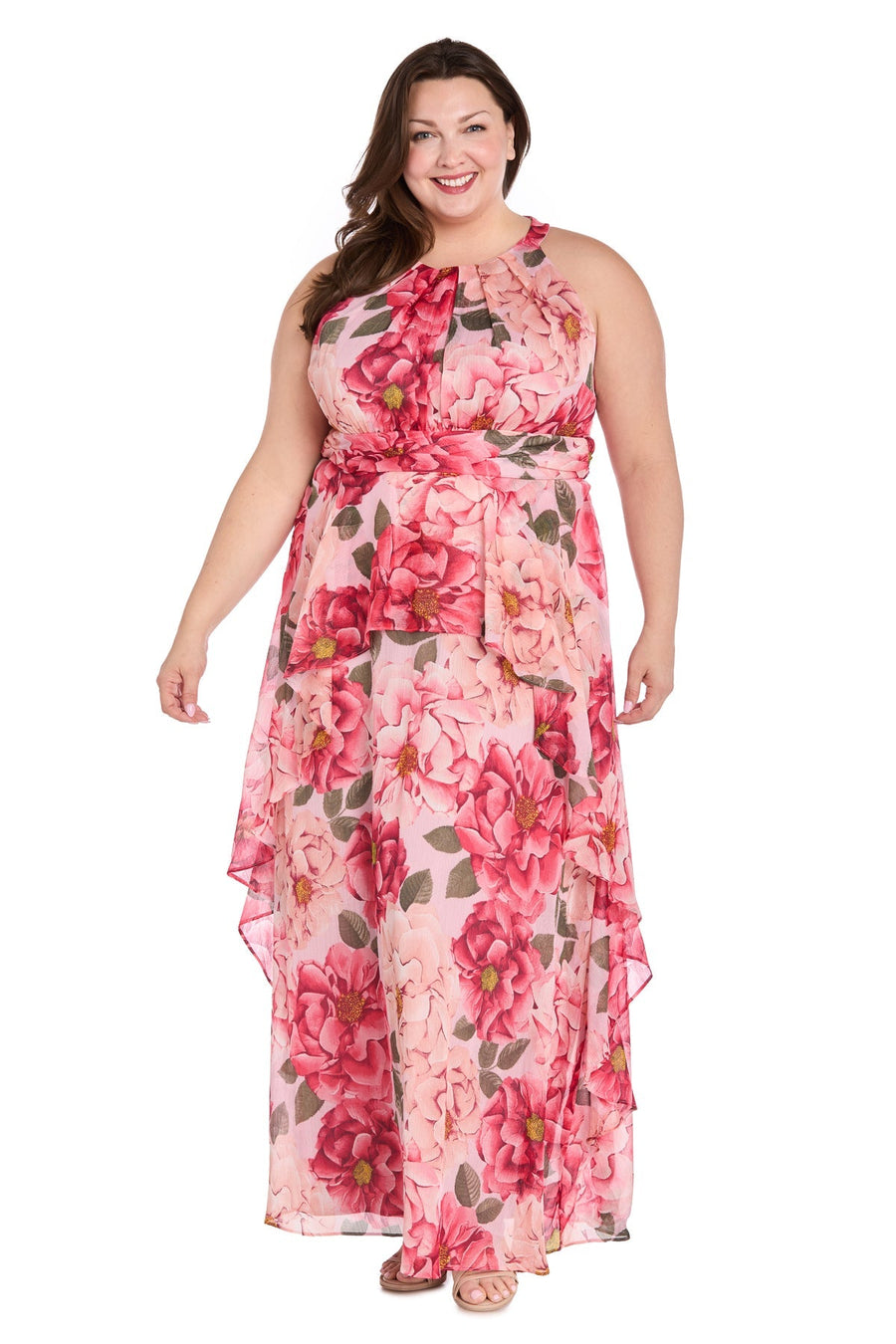 Plus Size Dresses Long Formal Printed Floral Plus Size Dress Peach/Coral