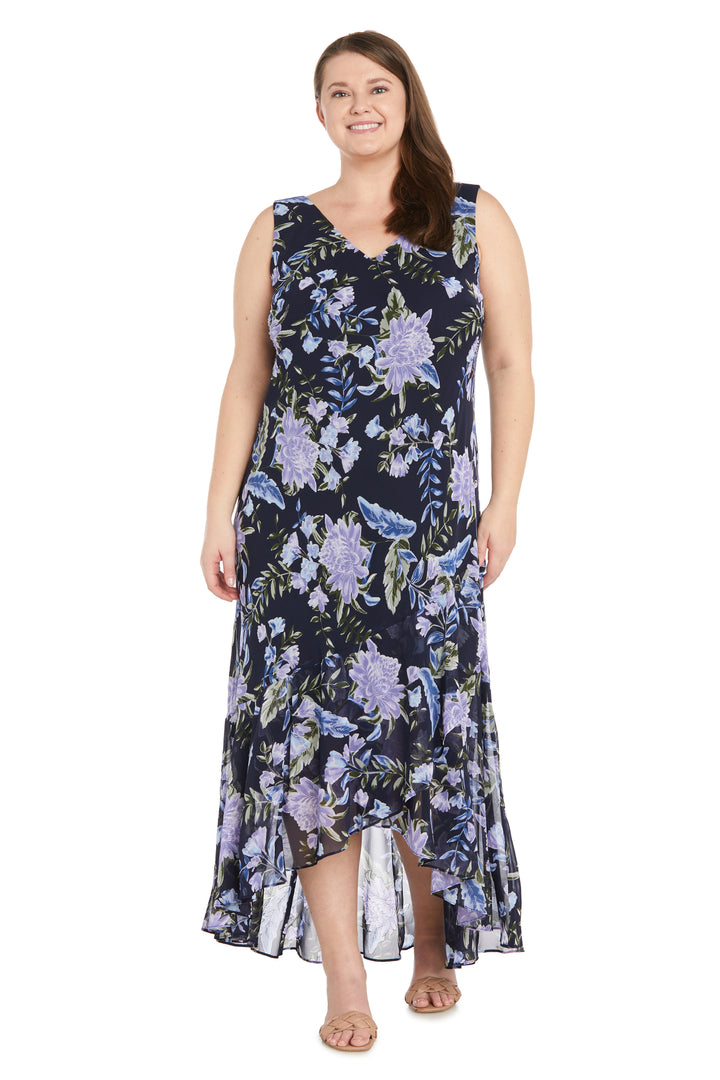 Plus Size Dresses High Low Printed Plus Size Mother of the Bride Jacket Dresses Navy/Silver