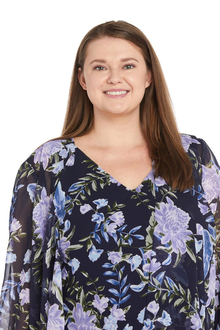 Plus Size Dresses High Low Printed Plus Size Mother of the Bride Jacket Dresses Navy/Silver