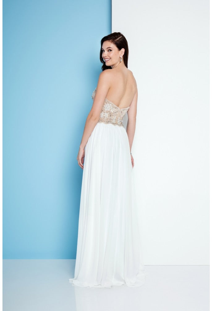 Prom Dresses Long Slit A Line Formal Beaded Prom Dress Silver Nude