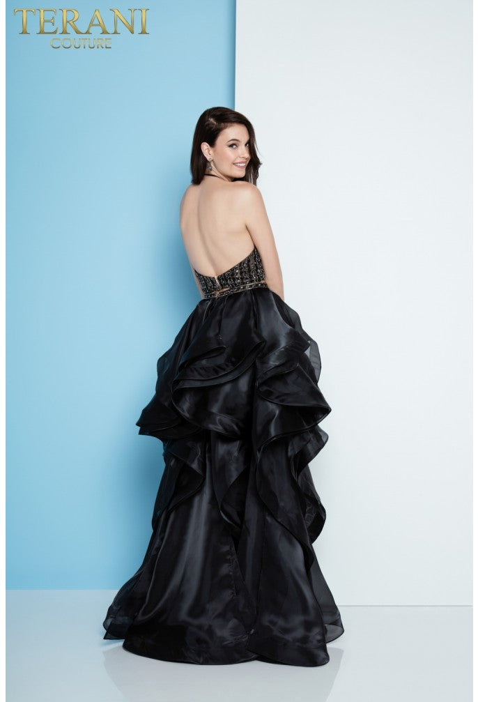 Prom Dresses A Line Two Piece High Low Formal Prom Dress Black Nude