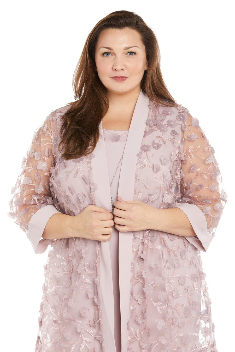 Plus Size Dresses Plus Size Short 3D Floral Print Jacket Dress Mauve