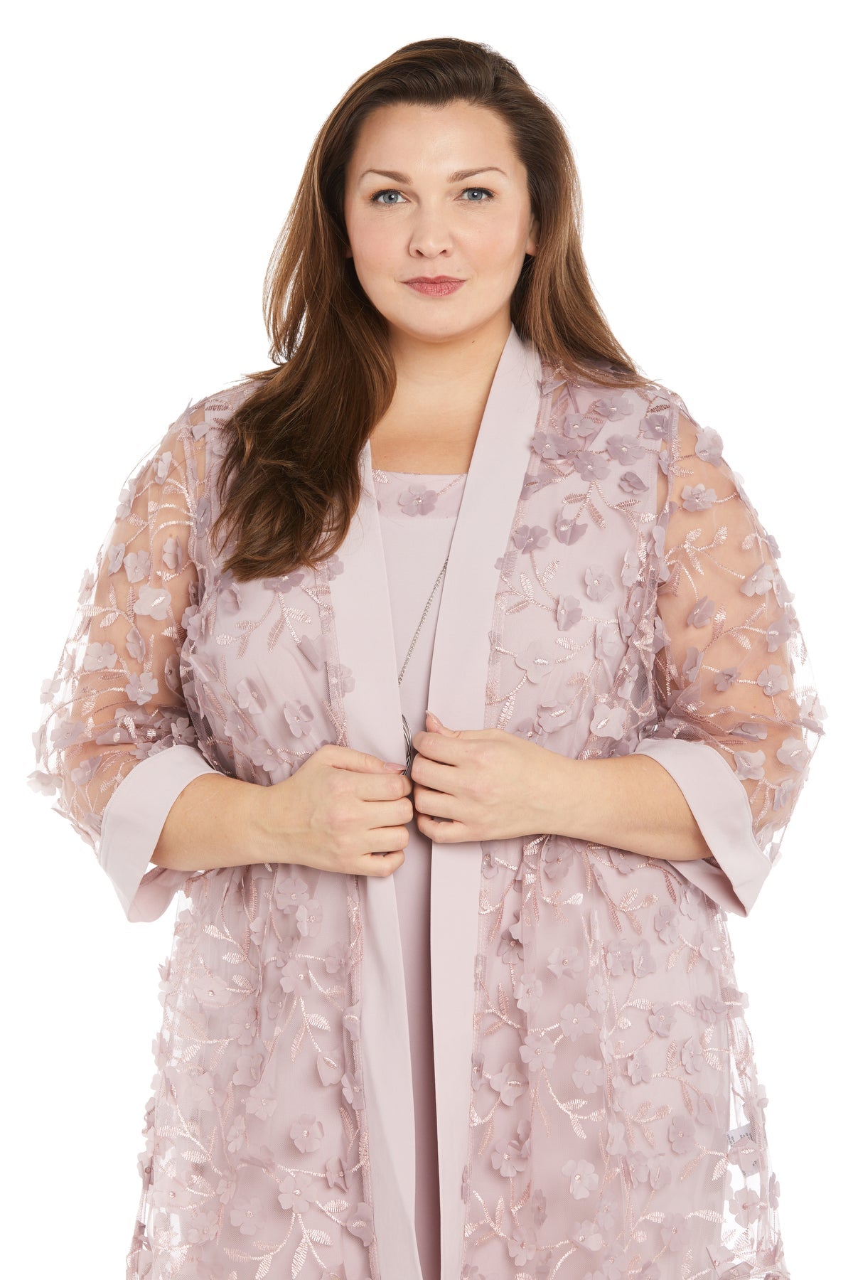 Plus Size Dresses Plus Size Short 3D Floral Print Jacket Dress Mauve