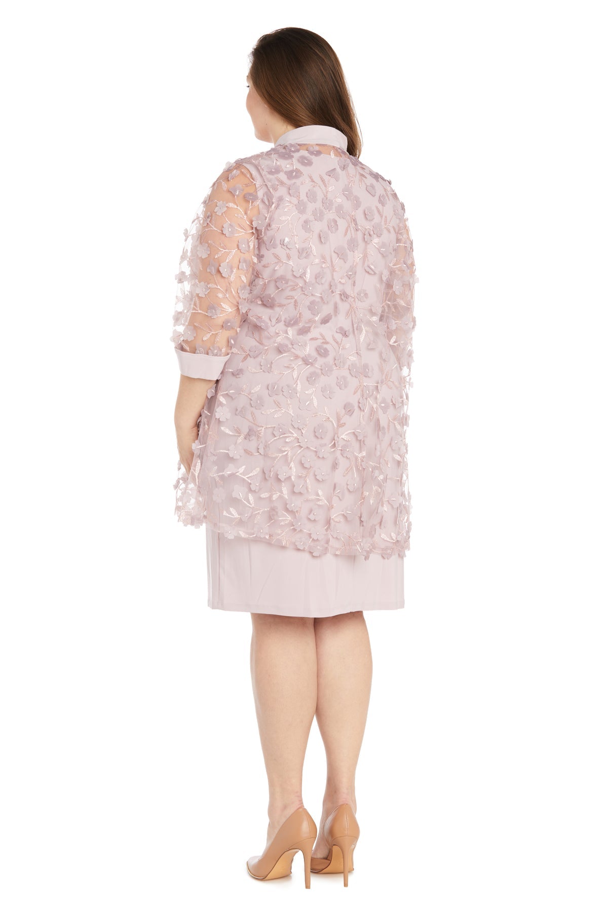 Plus Size Dresses Plus Size Short 3D Floral Print Jacket Dress Mauve