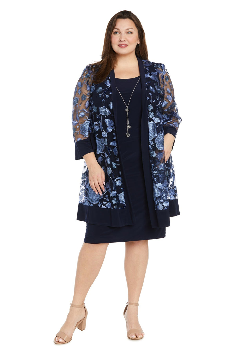 Plus Size Dresses Short Formal Floral Print Jacket Plus Size Dress Navy/Periwinkle