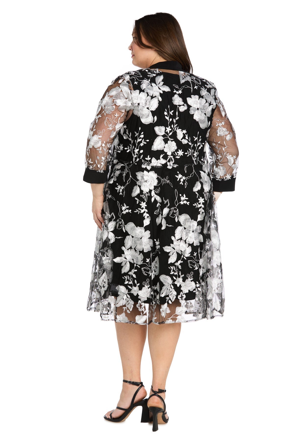 Plus Size Dresses Short Floral Plus Size Jacket Dress Black/White