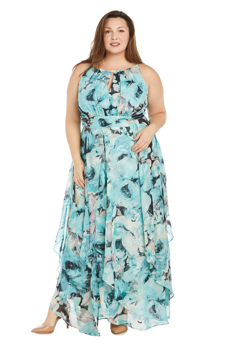 Plus Size Dresses Plus Size Long Formal Floral Maxi Dress Black/Turquoise