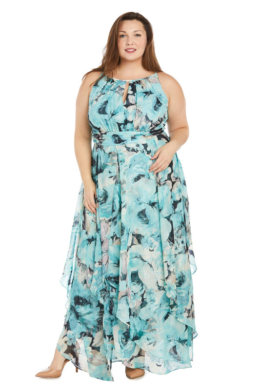 Plus Size Dresses Plus Size Long Formal Floral Maxi Dress Black/Turquoise