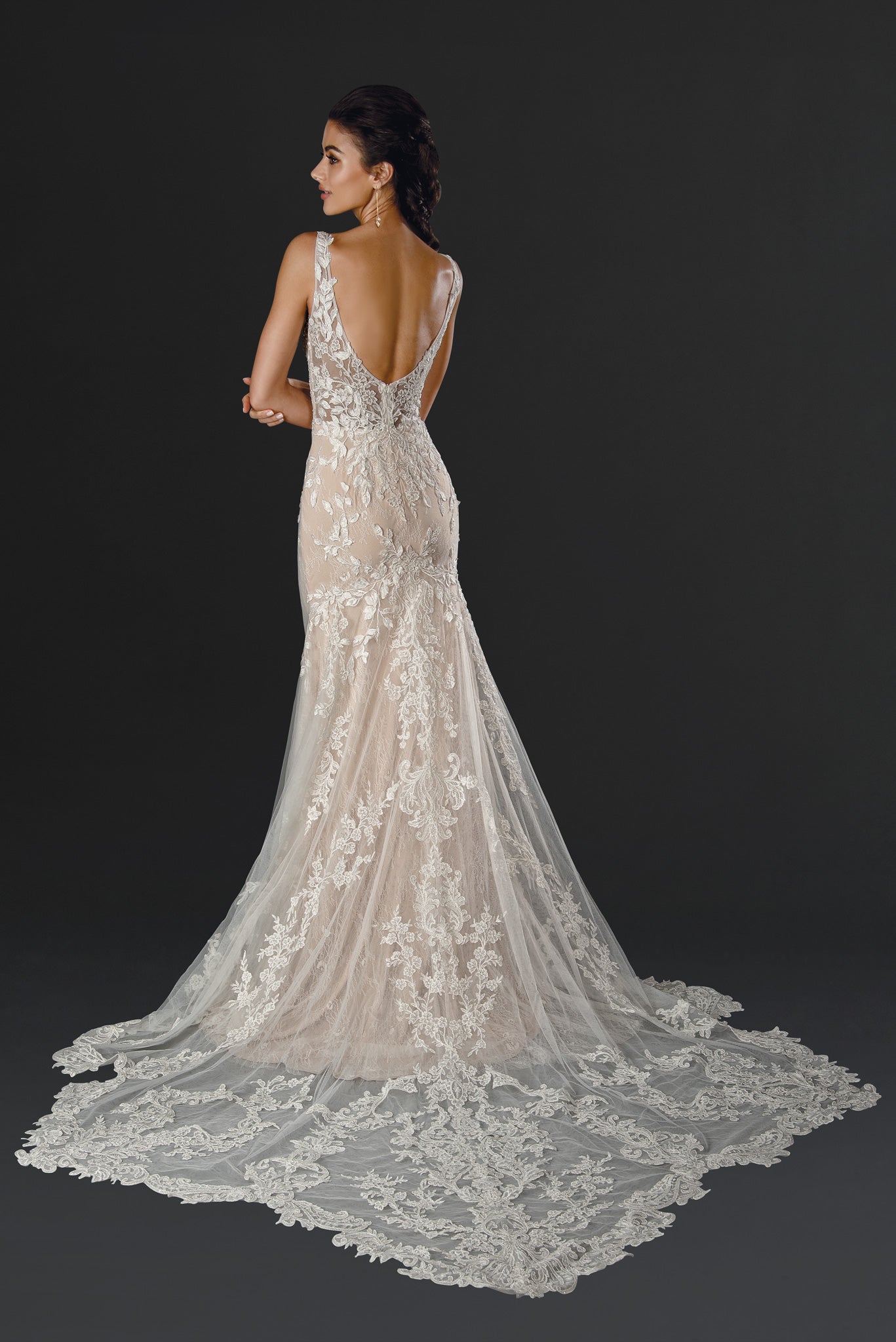 Wedding Dresses Bridal Long Fitted Lace Wedding Dress Nude