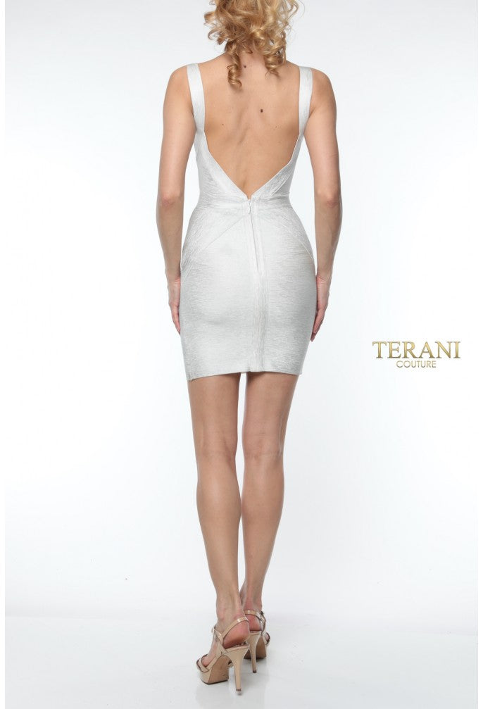Cocktail Dresses Fitted Short Bodycon Cocktail Dress Ivory Silver