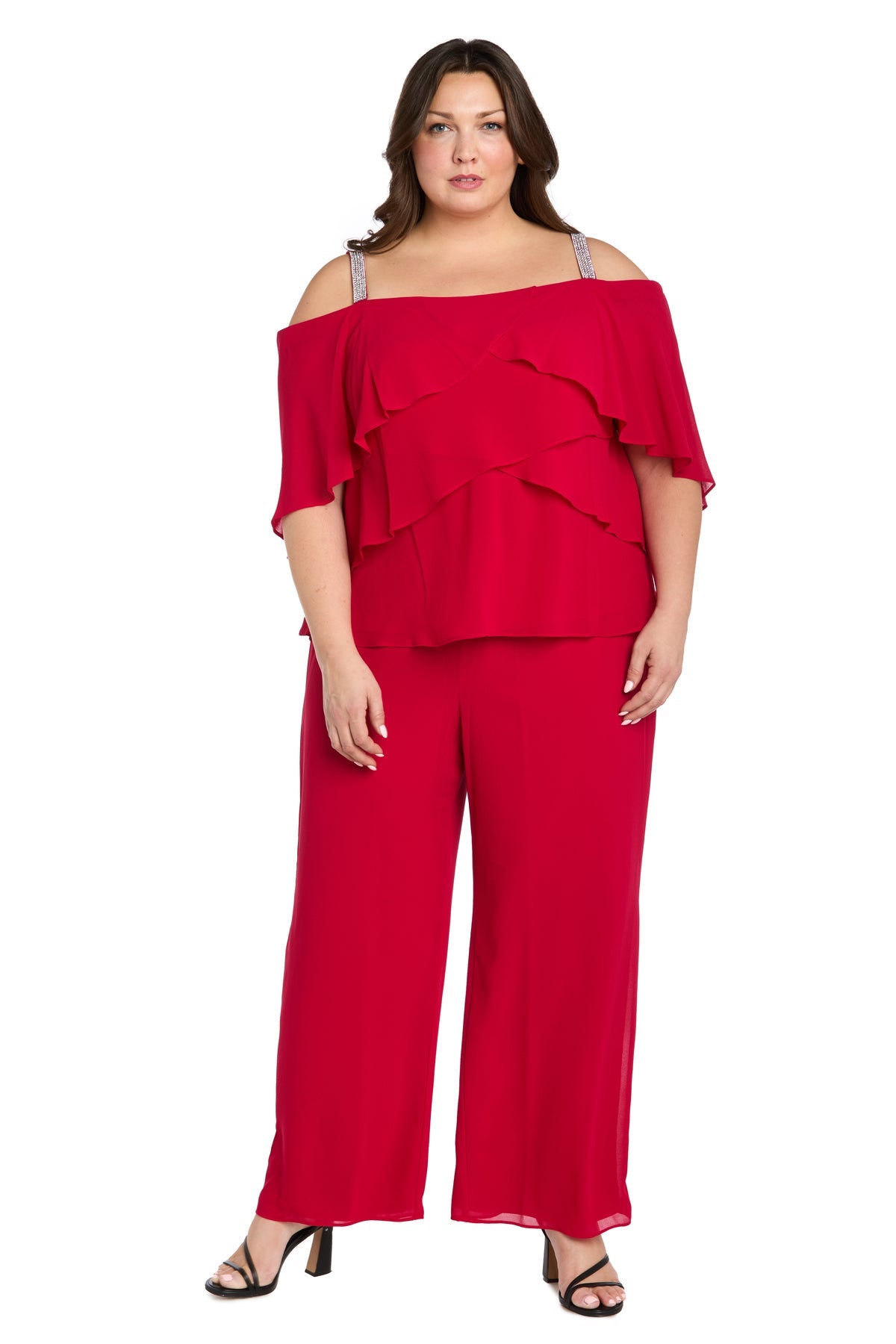 Pant Suit Dresses Plus Size Long Formal Ruffle Pant Suit Red