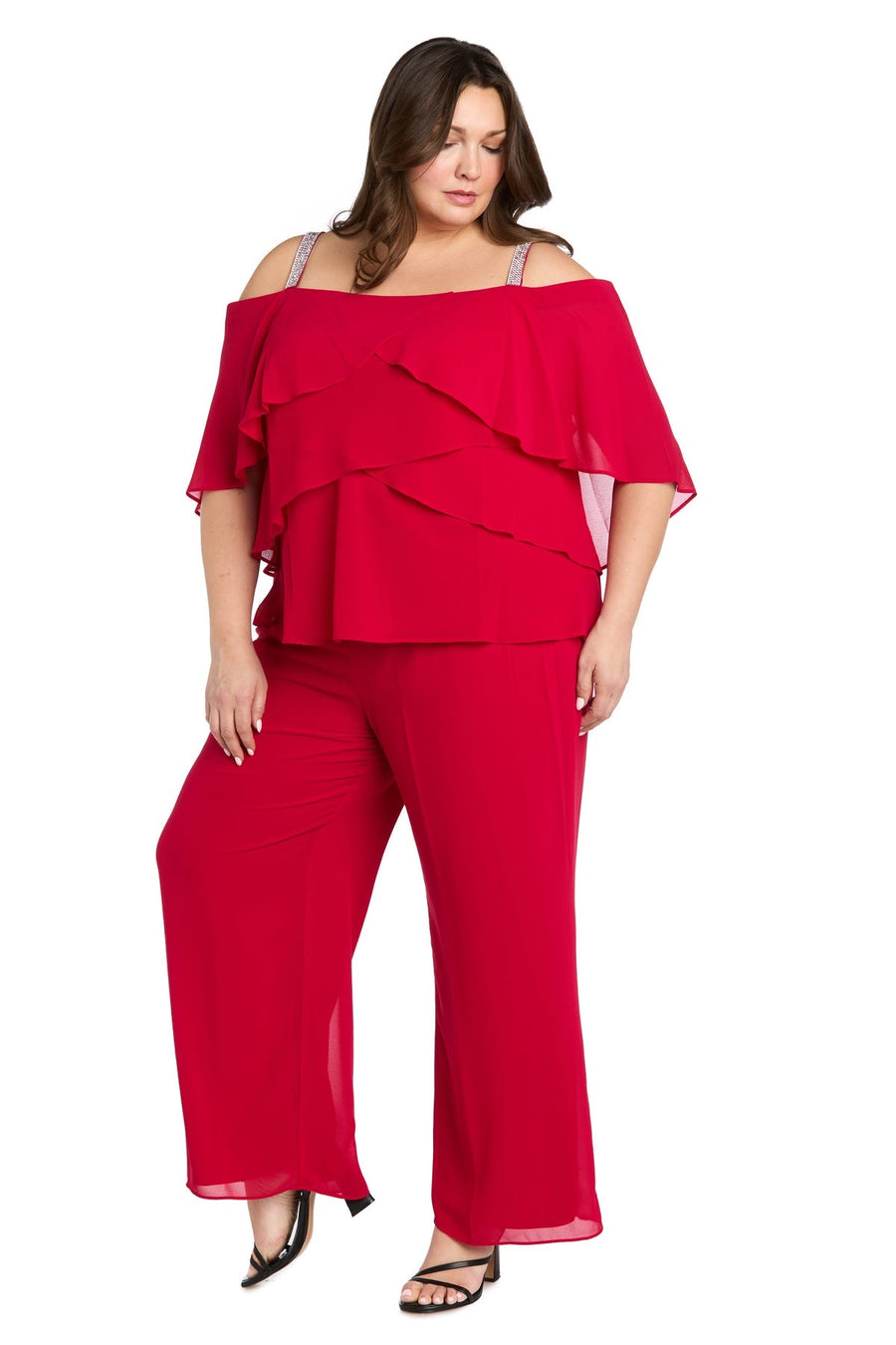 Pant Suit Dresses Plus Size Long Formal Ruffle Pant Suit Red