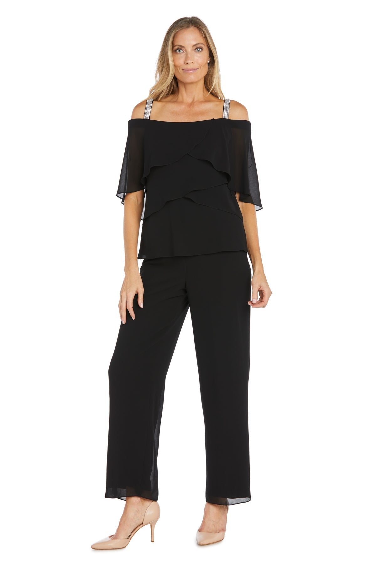 Pant Suit Long Ruffle Formal Pant Suit Black