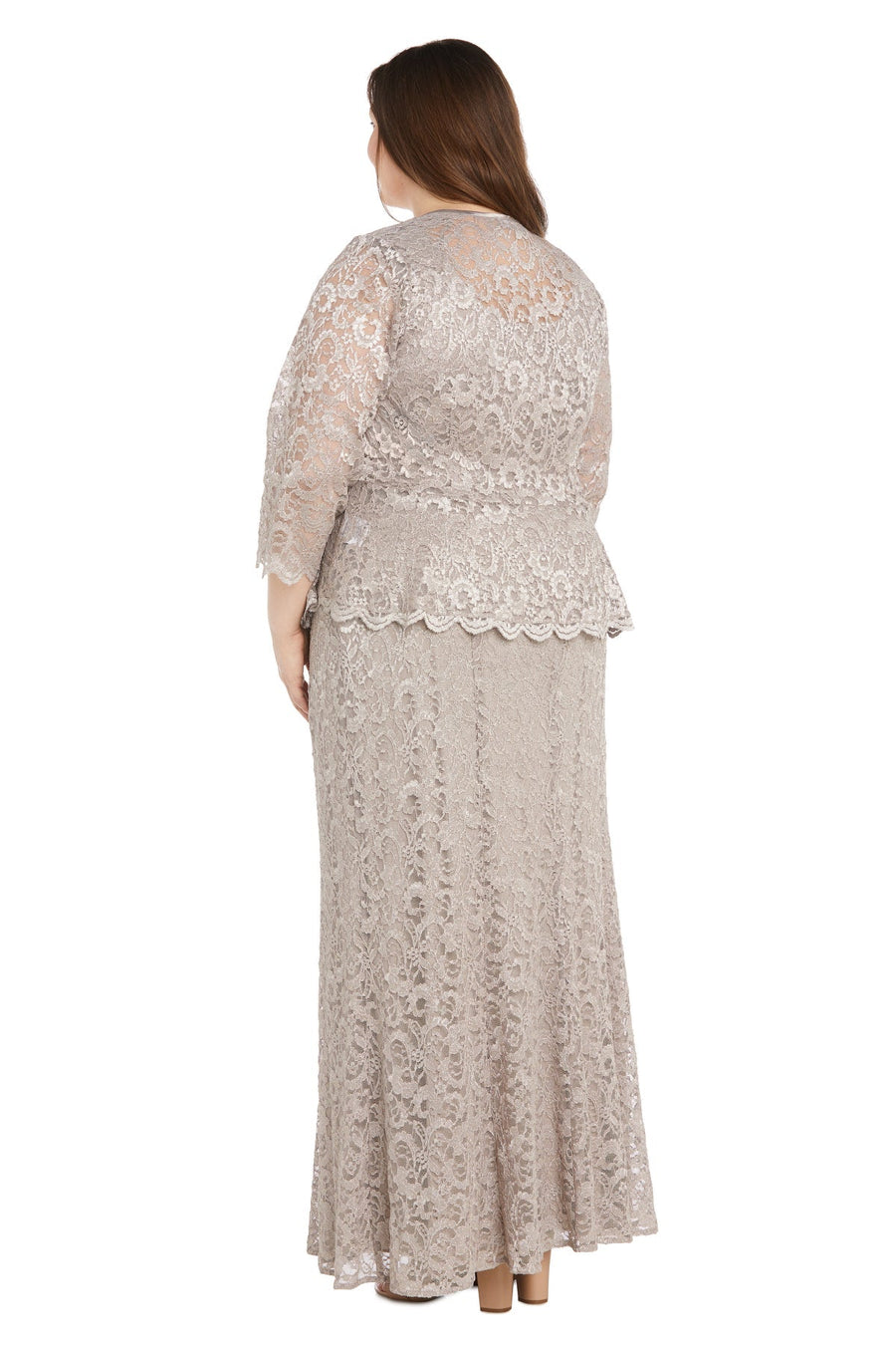 Plus Size Dresses Long Formal Glitter Lace Plus Size Jacket Dress Champagne