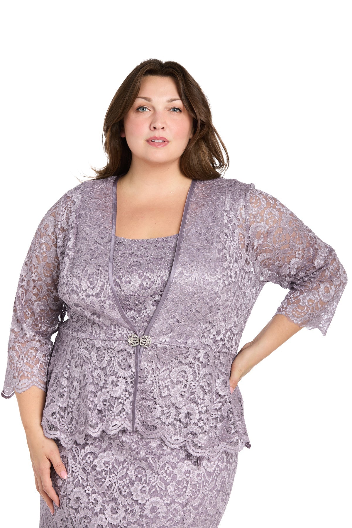 Plus Size Dresses Long Formal Glitter Lace Plus Size Jacket Dress Orchid