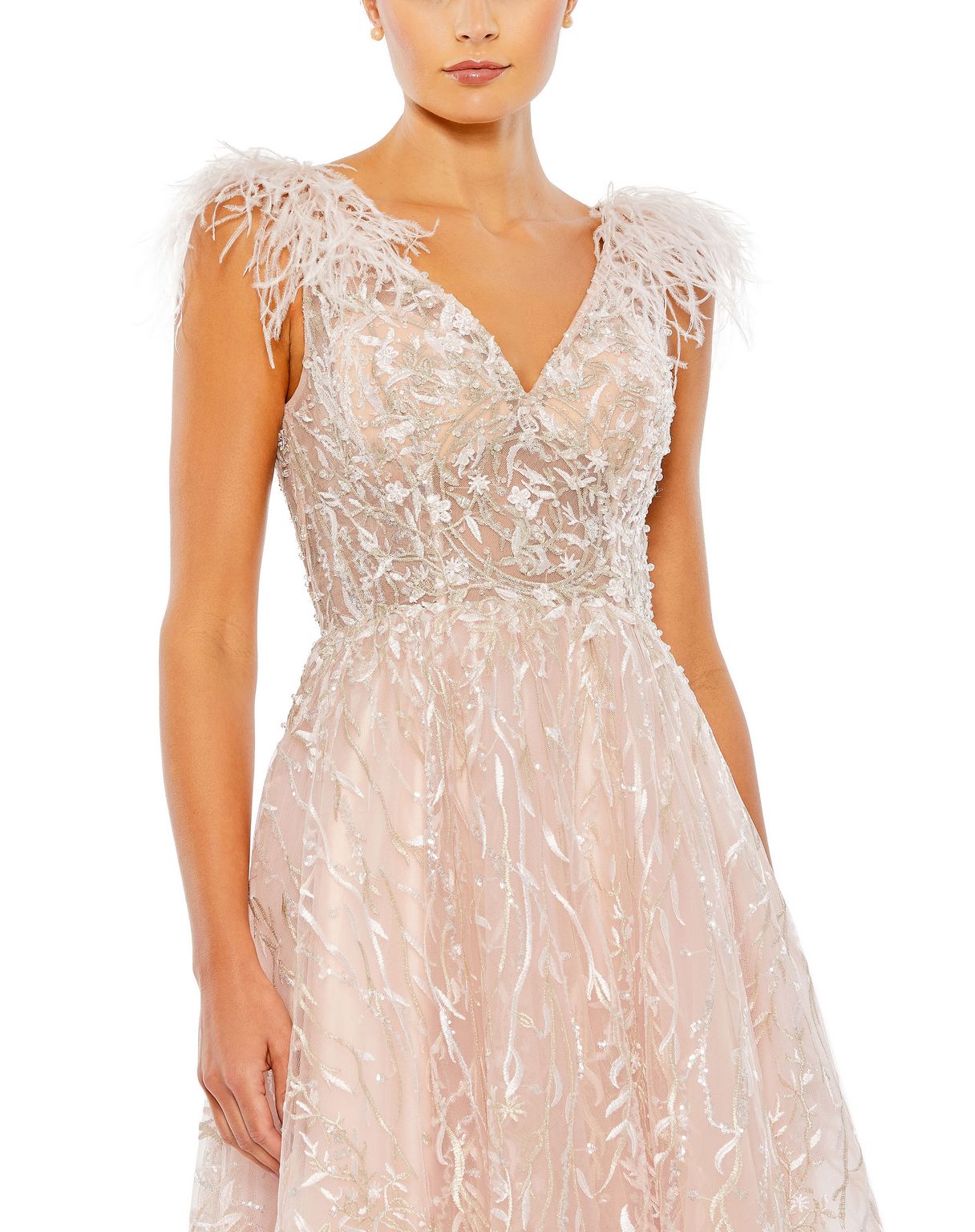 Prom Dresses Sequin Feather Detail Formal Midi Dress