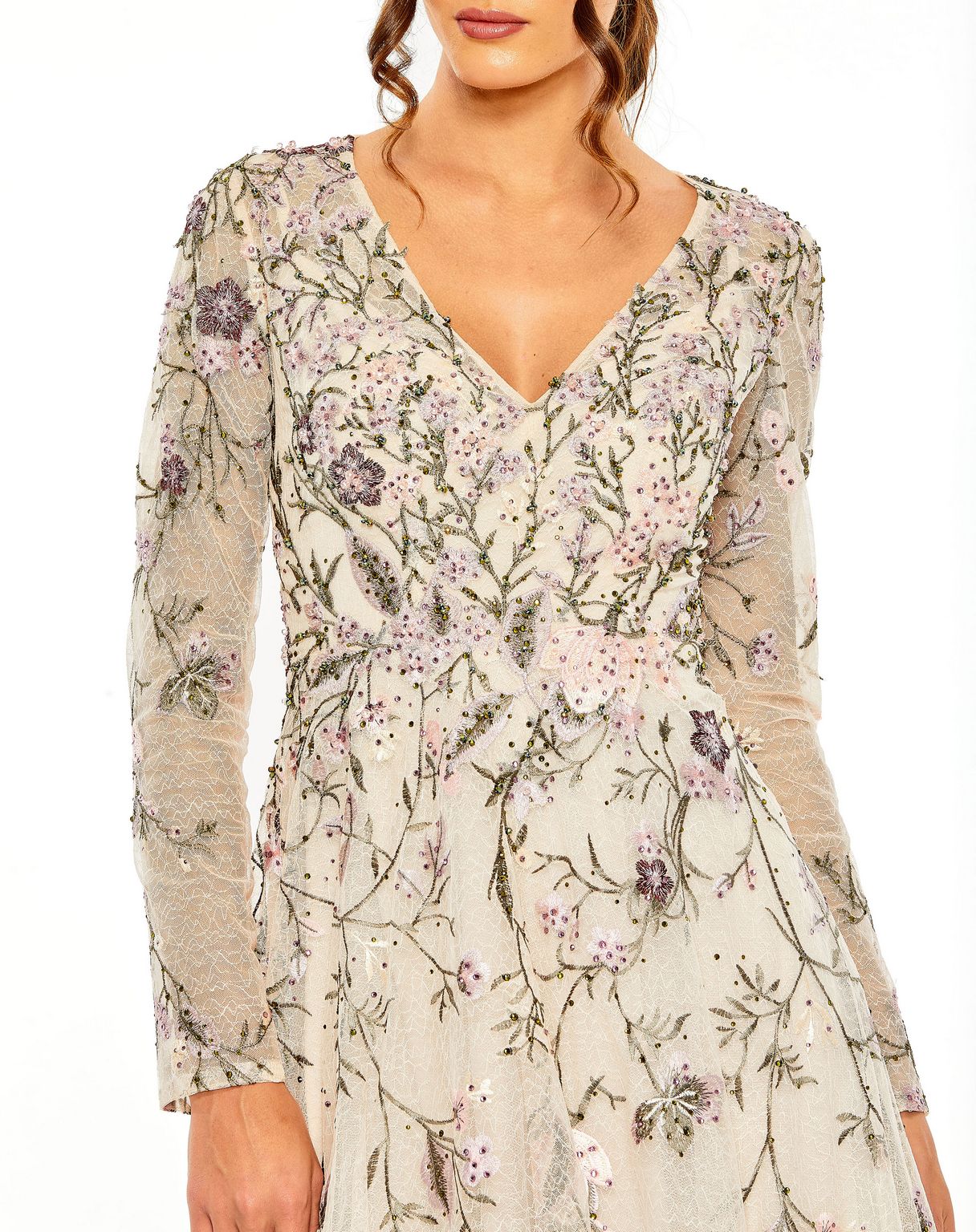 Formal Dresses Long Sleeve Formal Floral Evening Dress Blush