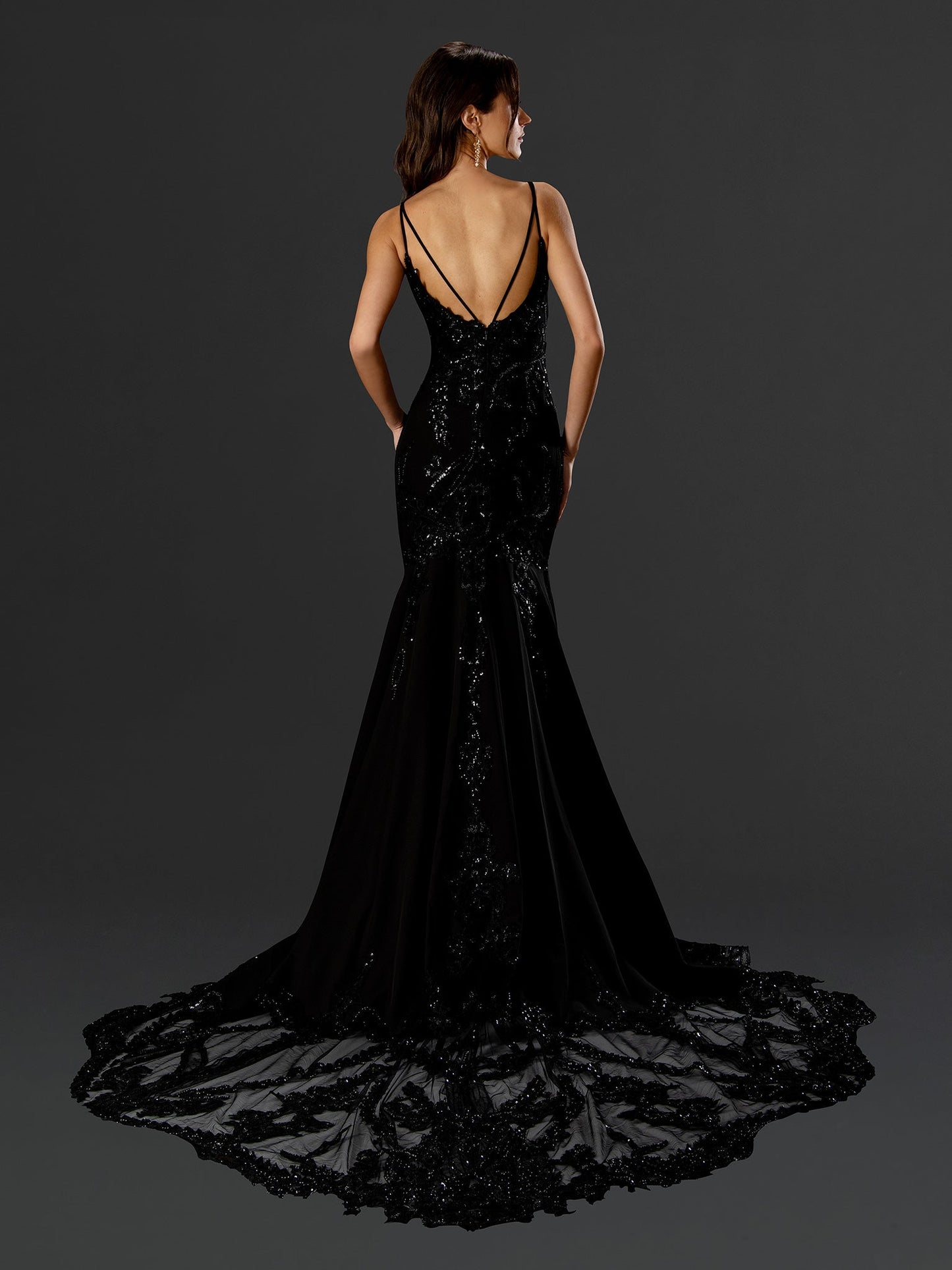 Prom Dresses Beaded Lace Long Formal Sequin Prom Dress Black
