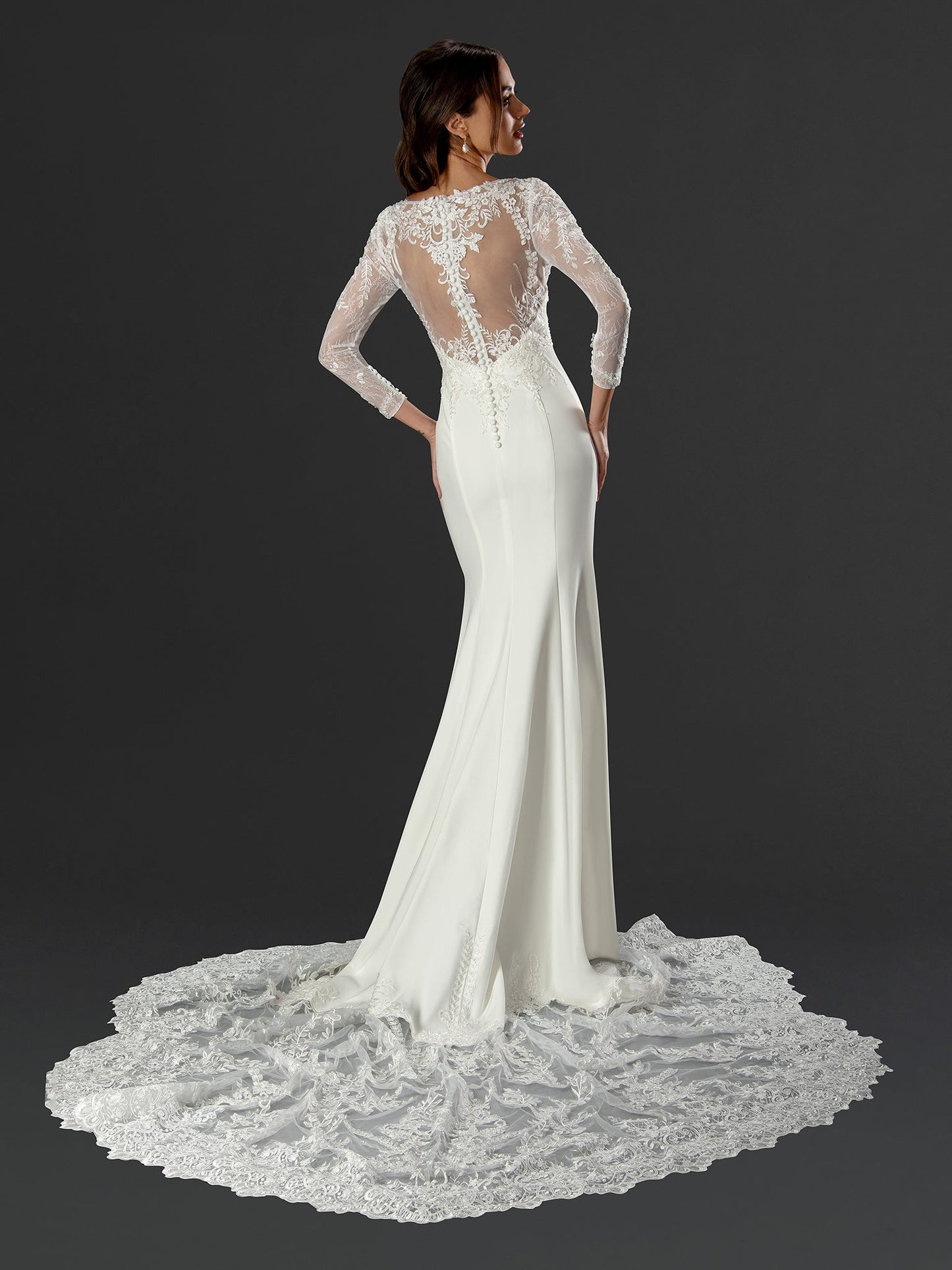 Wedding Dresses Fitted Long Lace Wedding Dress Off White