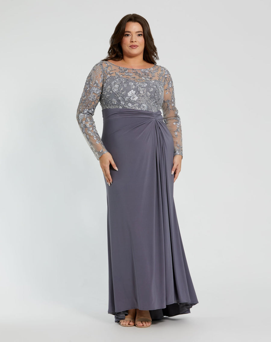 Plus Size Dresses Long Formal Beaded Plus Size Dress Charcoal