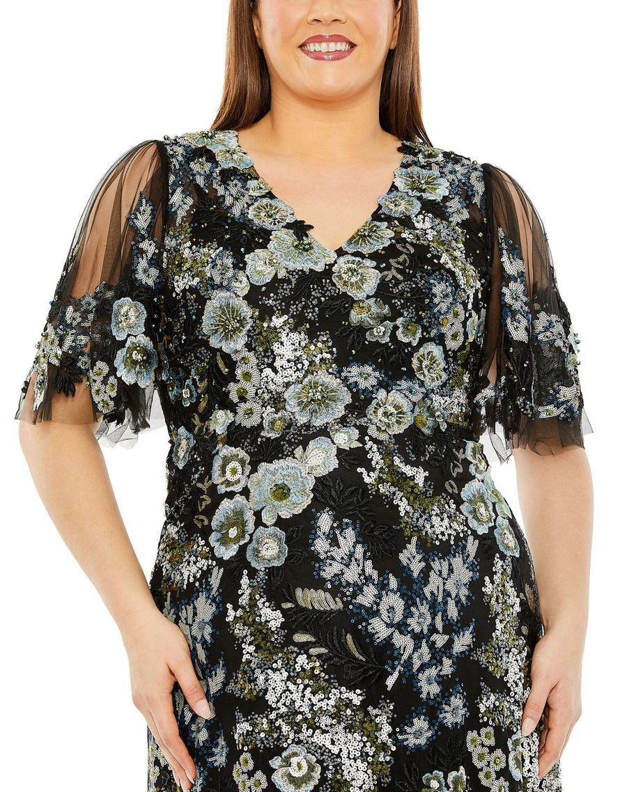 Plus Size Dresses Long Plus Size Floral Formal Dress Black Multi