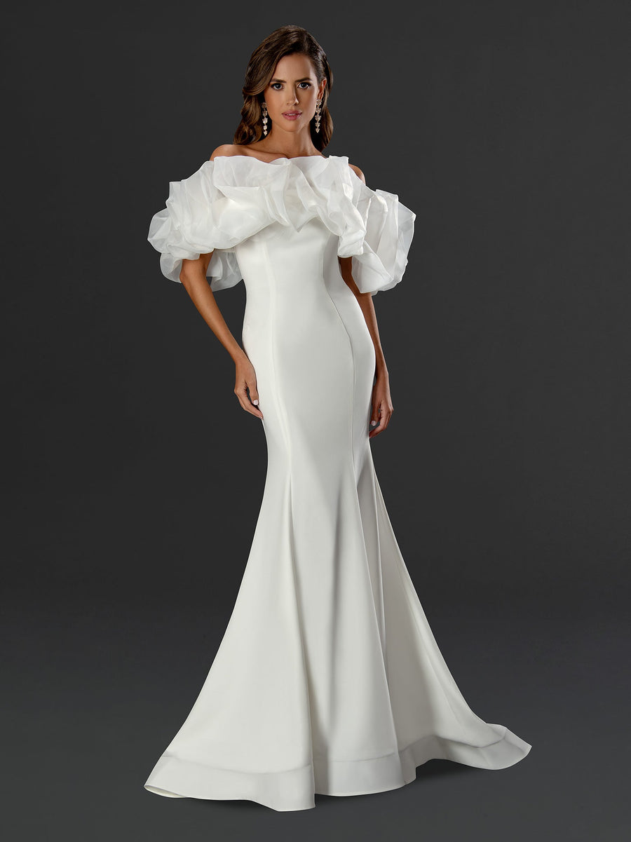 Wedding Dresses Long Fitted Ruffle Wedding Dress Off White