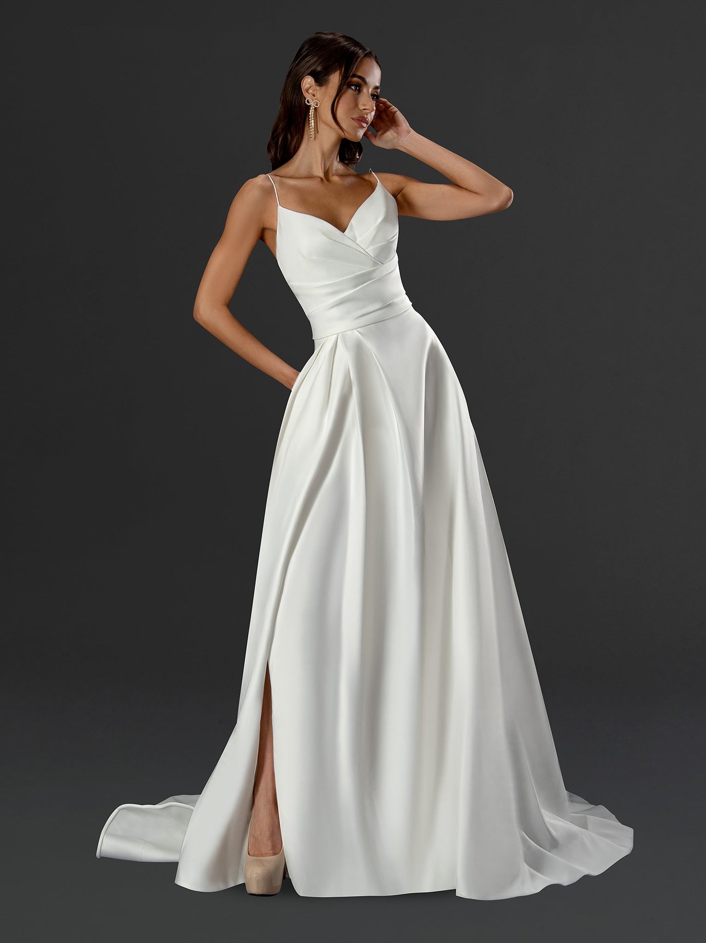 Wedding Dresses Bridal Long Slit Simple Wedding Dress Off White