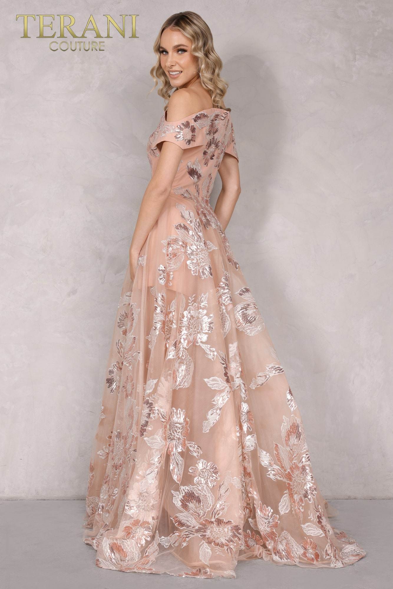 Prom Dresses Formal Long Ball Gown Floral Prom Dress Rose