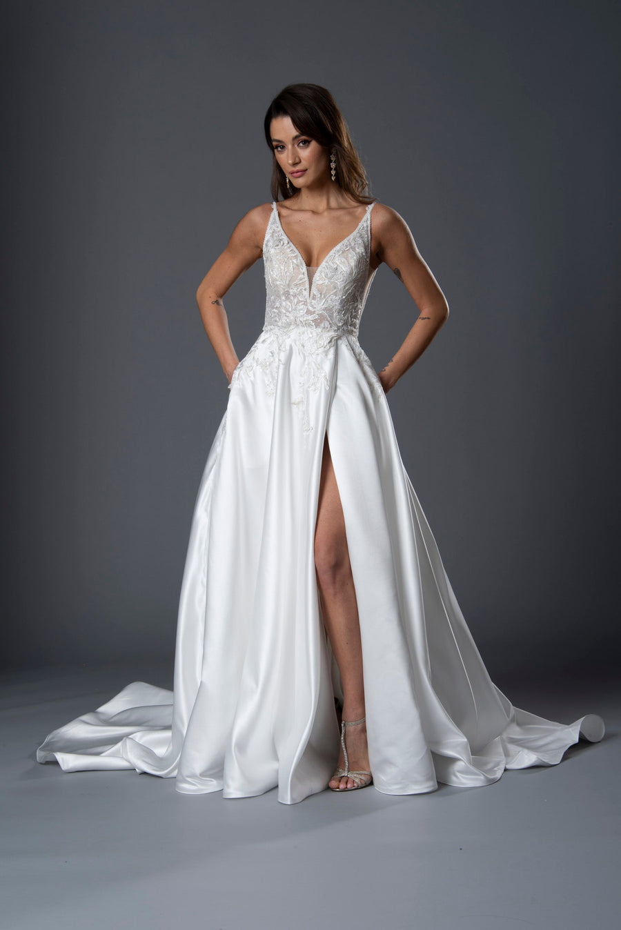 Wedding Dresses Bridal Long A Line Slit Wedding Dress Off White